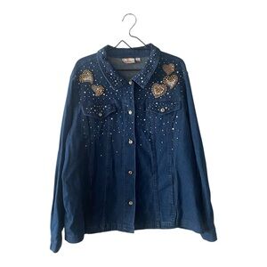 Quacker Factory Beaded Denim Jean Jacket Women’s Plus Size 1X Button Down Coat